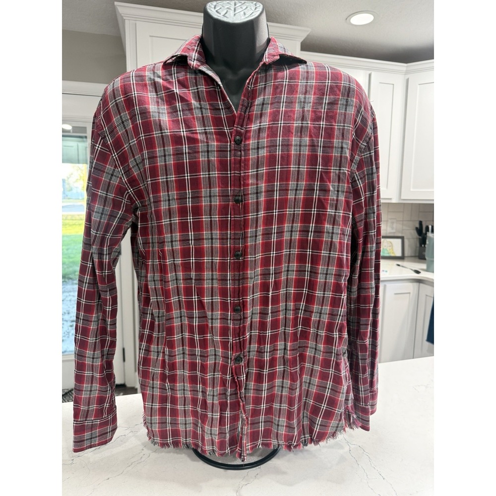 ZARA Men's Relaxed Fit Button-Down Red Checkered Long Sleeve Shirt Sz Medium